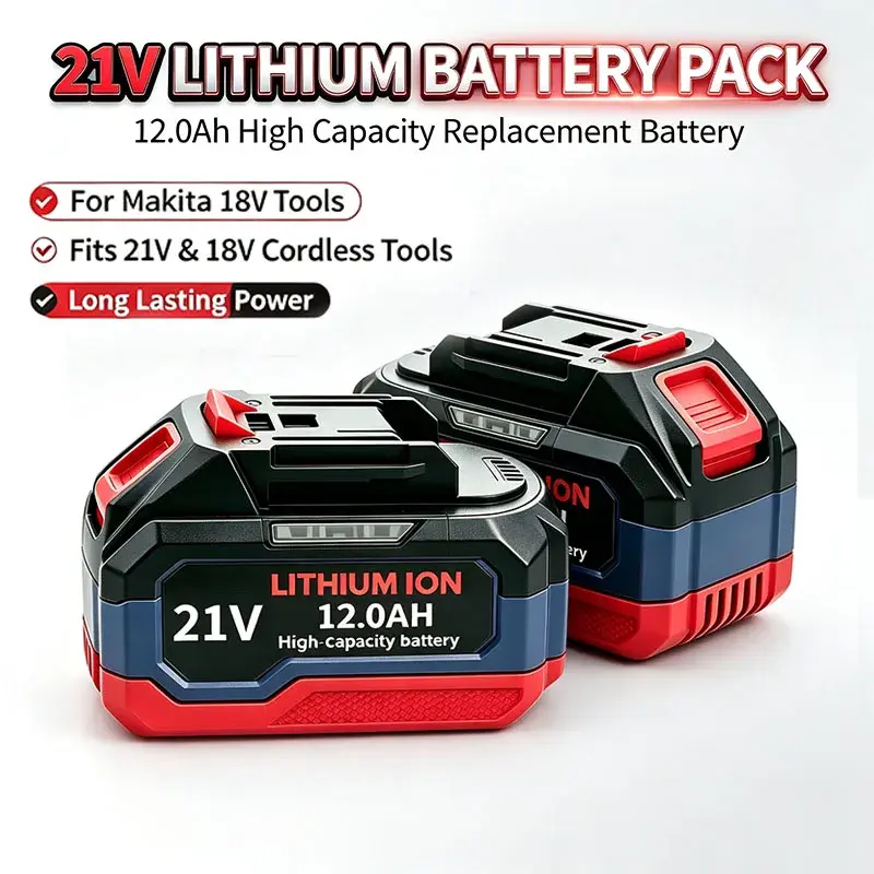 Bateria de íon de lítio de 21V 12Ah para substituição de ferramentas sem fio Makita 18V LXT, compatível com DDF487 BL1830 BL1850 - 1