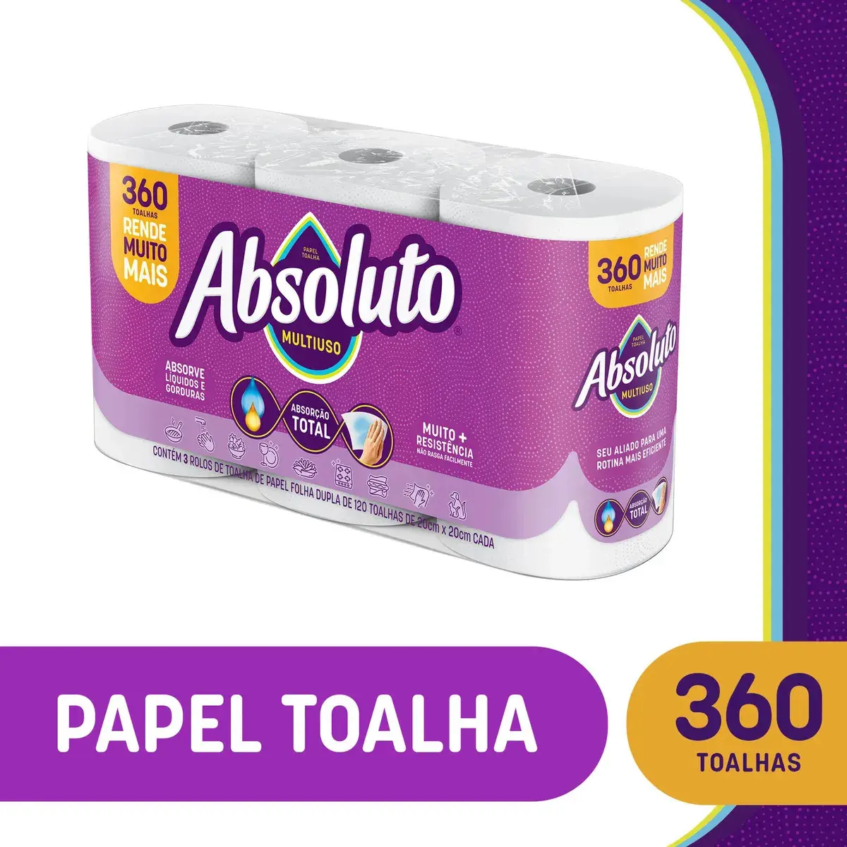 Papel Toalha Absoluto Multiuso 360 Folhas Com 3 Unidades thumbnail 2