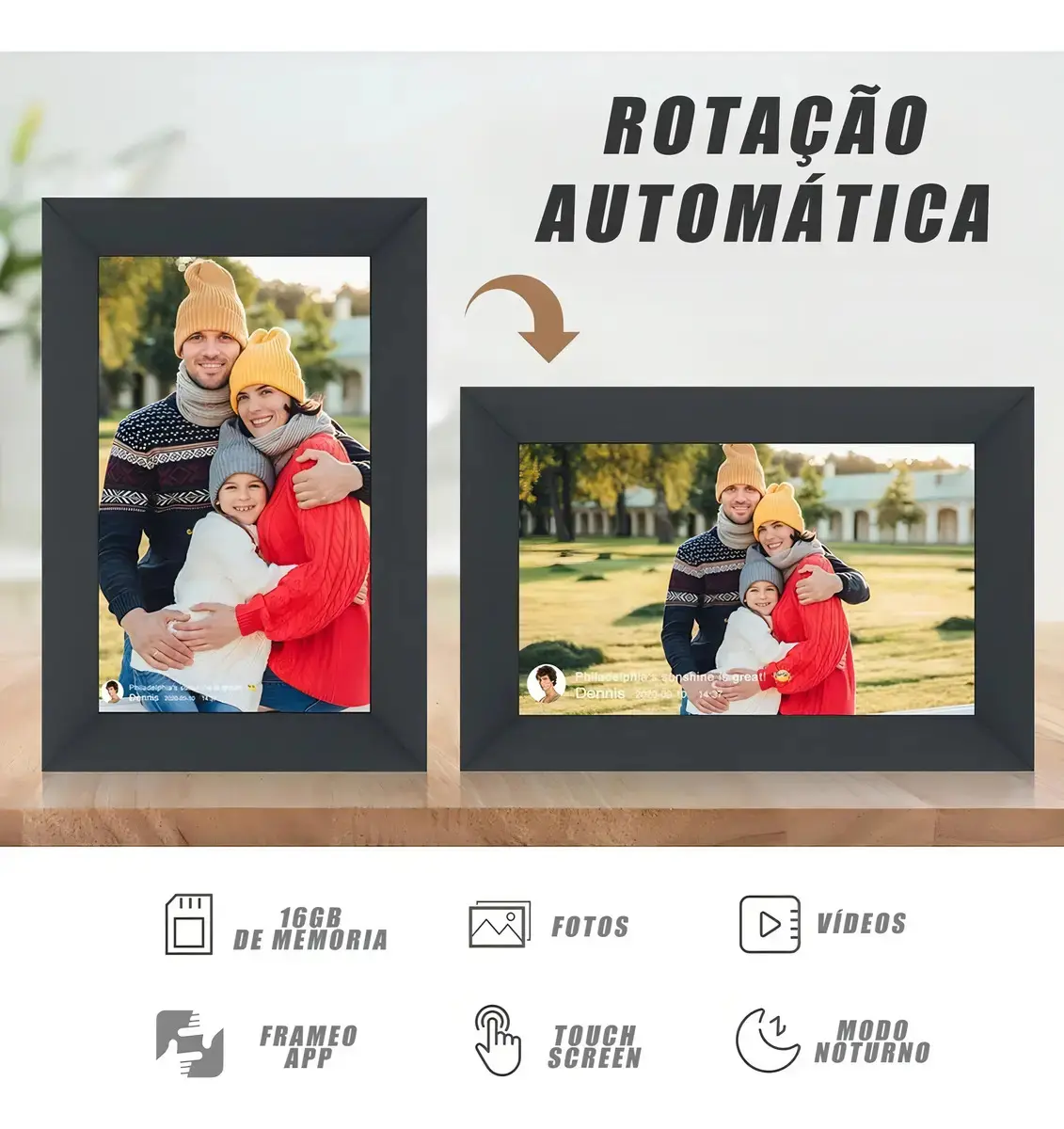 Porta Retratos Fotos Videos Digital Inteligente Wifi Tela Lcd Touch Screen 10,1 Polegadas Ios Android 16gb Memoria Sd Cheerylux Cyl-p1 Preto thumbnail 3