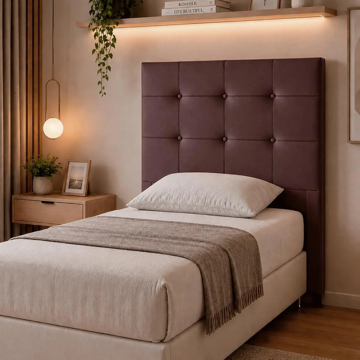 Cabeceira Cama de Solteiro Box Estofada Quarto Roma 90cm (Suede marrom)