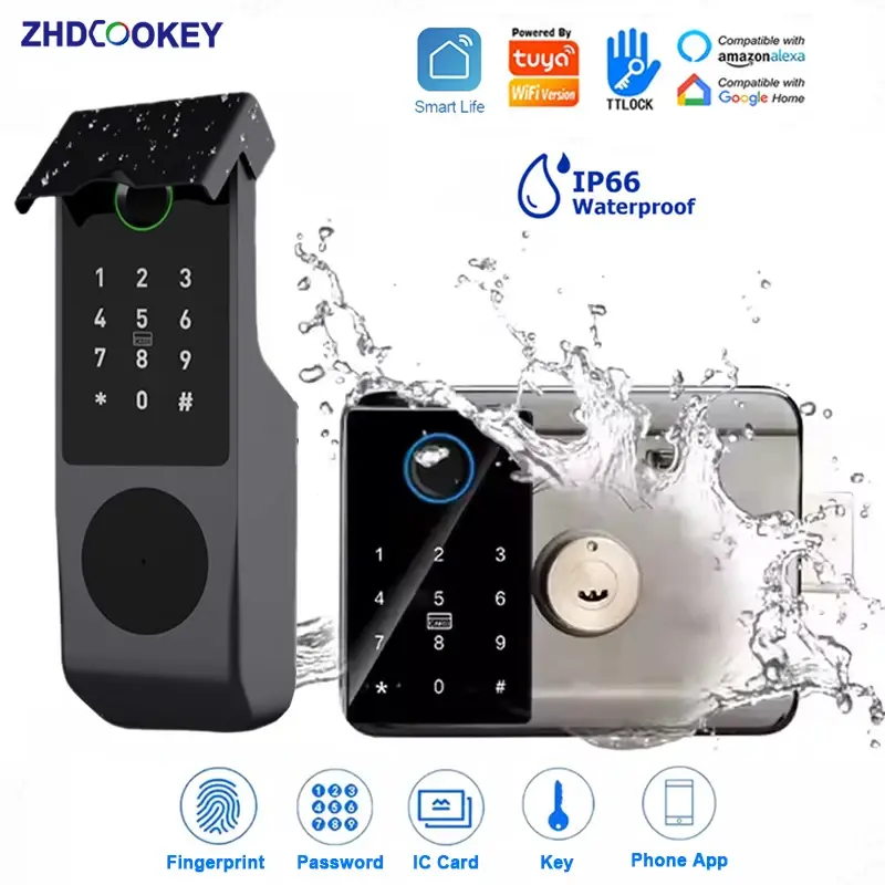 Fechadura Eletrônica Inteligente Tuya Wifi à Prova d'Água com Impressão Digital, Cartão RFID, Senha, Controle Remoto via APP, Bluetooth TTLock