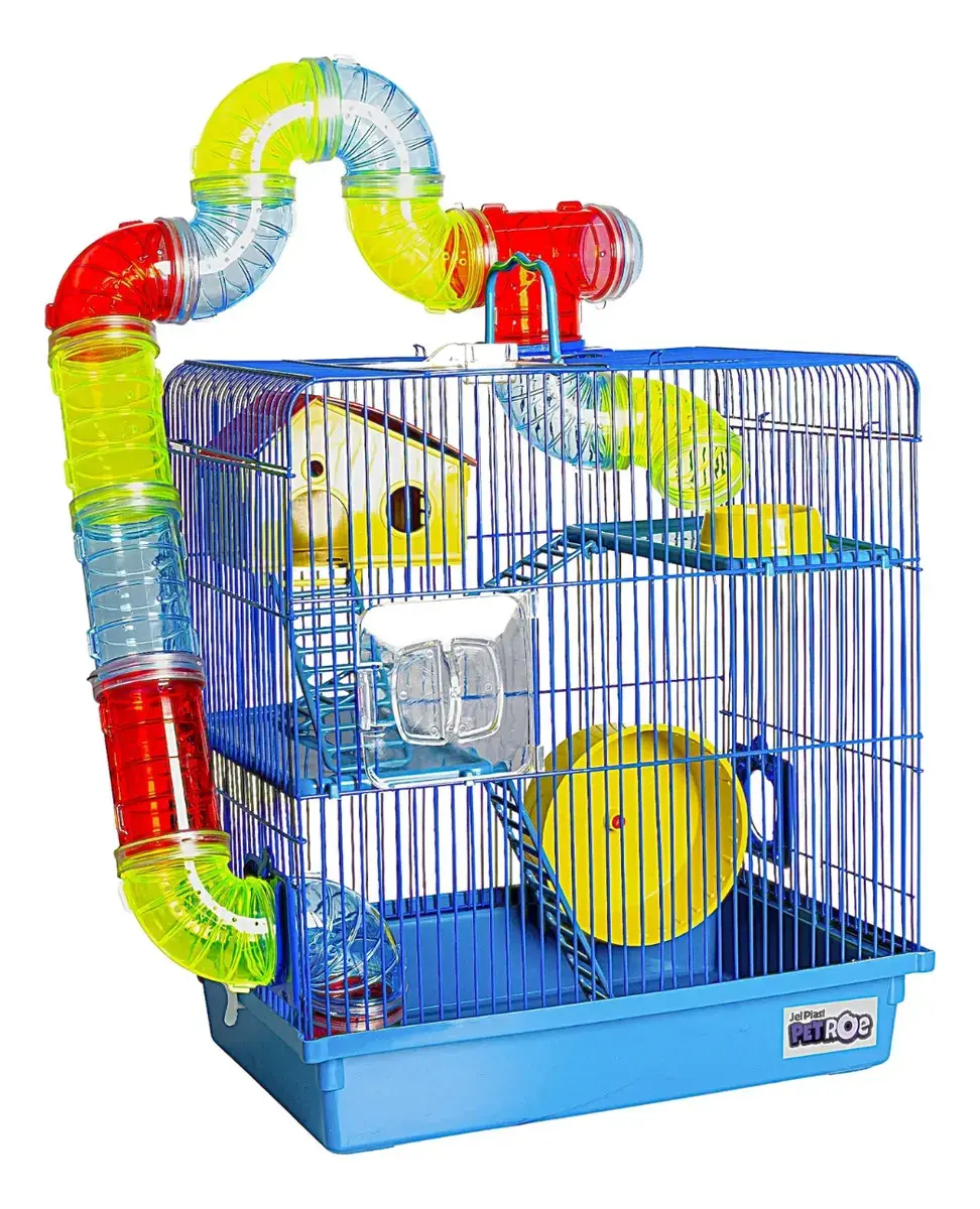 Gaiola Para Hamster Com Tubo E Casinha 3 Andares Cor Azul - 1