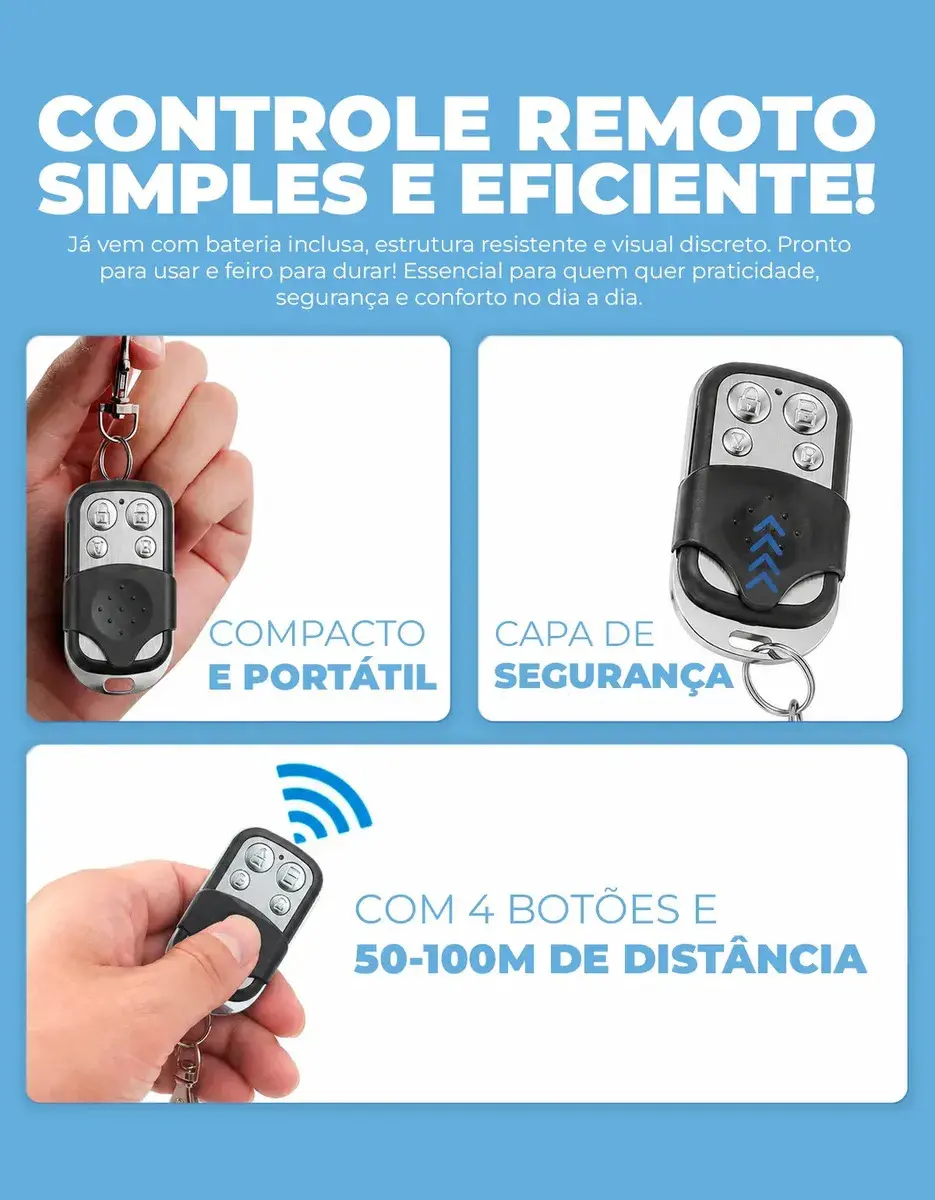 Kit 2 Controle Remoto Universal Com 4 Botões 433mhz Compativel Para Portão Eletronico Automatico Garagem Alarme Porta Residencial thumbnail 3