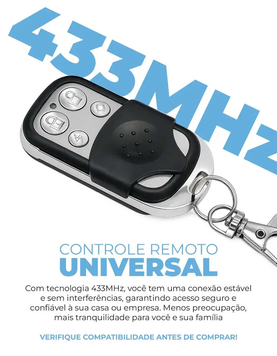 Kit 2 Controle Remoto Universal Com 4 Botões 433mhz Compativel Para Portão Eletronico Automatico Garagem Alarme Porta Residencial thumbnail 4