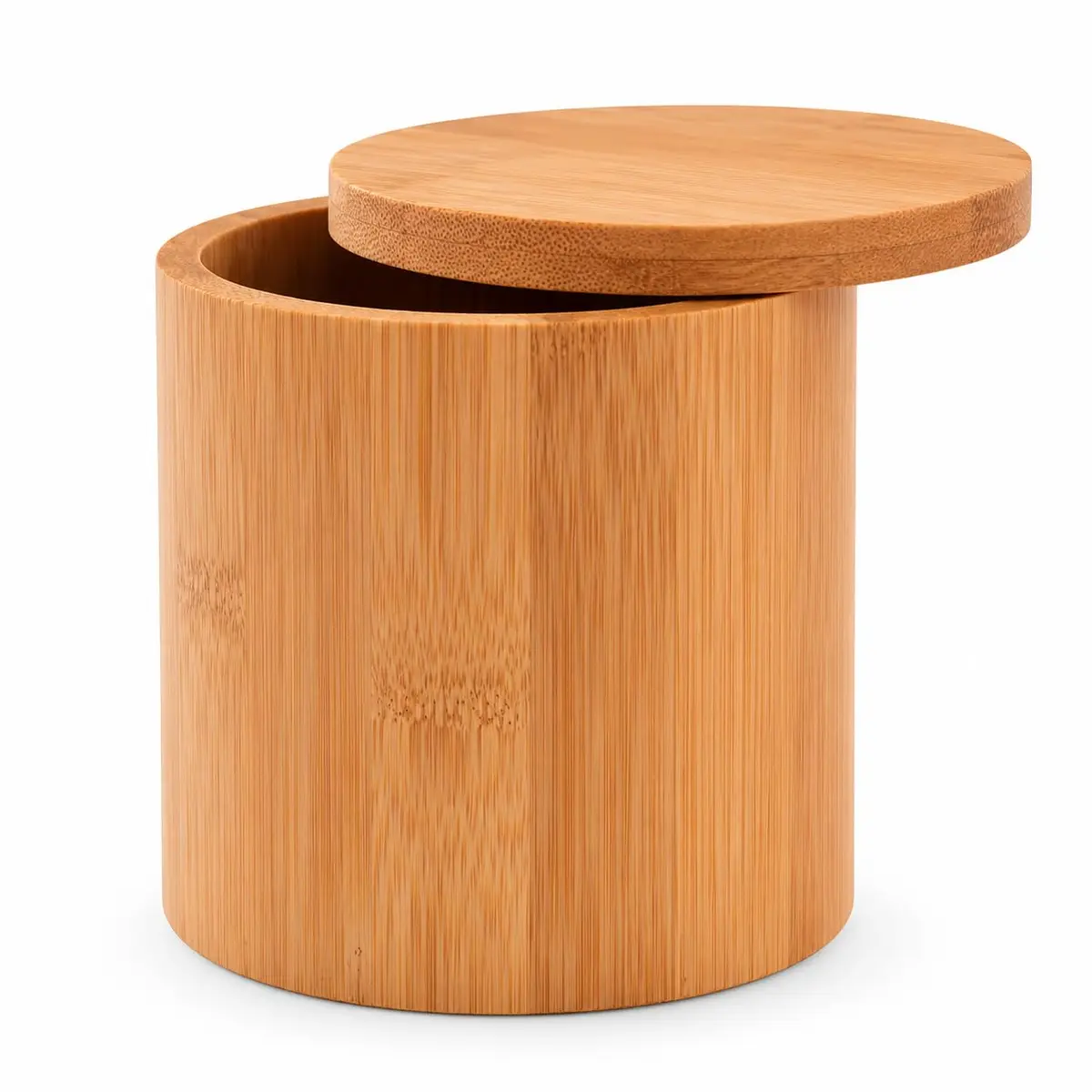 Pote de Bambu com Tampa Multiuso 13x10cm Organizador HABITARA HOME | Formato compacto, acabamento natural, organização prática para banheiro lavabo quarto ou escritório - 1