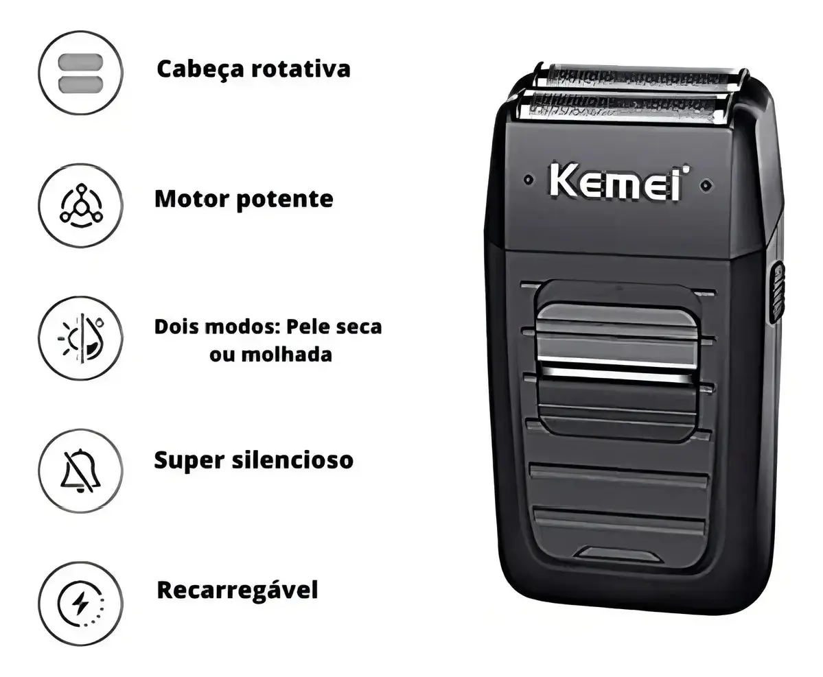 Barbeador Kemei Shaver KM-1102 Sem Fio Cabeças Laváveis thumbnail 7