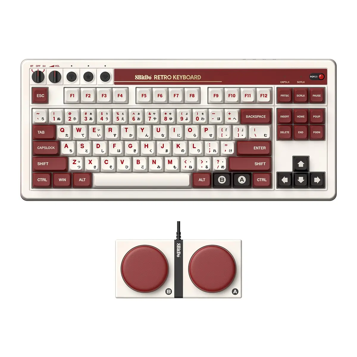 8BitDo Teclado mecânico retrô, Bluetooth/2.4G/USB-C teclado para jogos de troca a quente com 87 teclas, botões super programáveis duplos para Windows e Android (Fami)