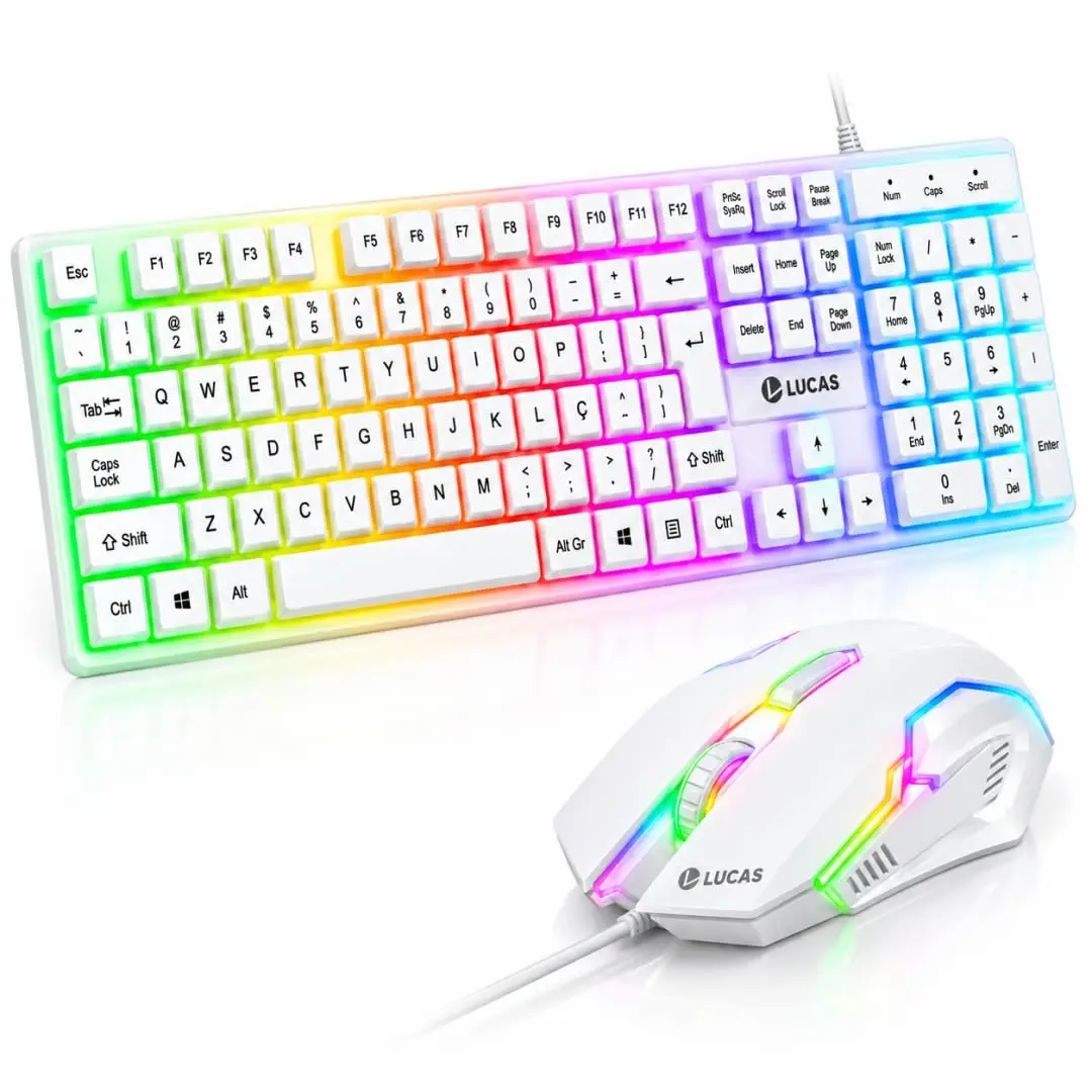 Kit Teclado e Mouse Gamer, Teclado Mecânico Gamer, Iluminação Ajustável USB Plug Play, Teclas Macias Digitação Confortável Design Ergonômico para Jogos Escritório Compatível, Notbook Laptop