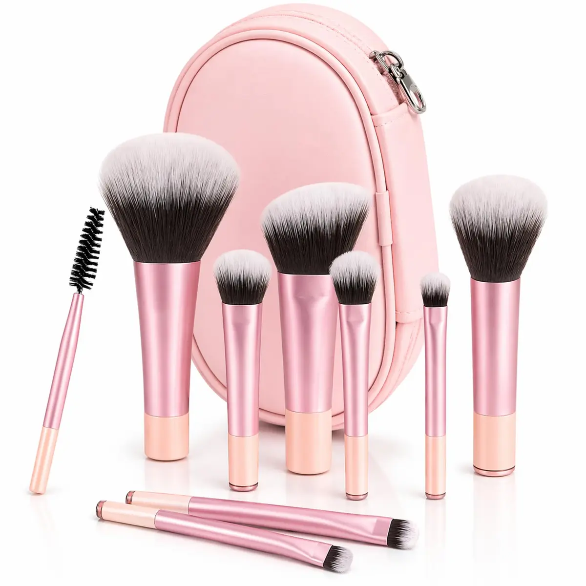Kit Pincéis Maquiagem 10 Peças Travel Size Nécessaire Cerdas Macias - Rosa - 1