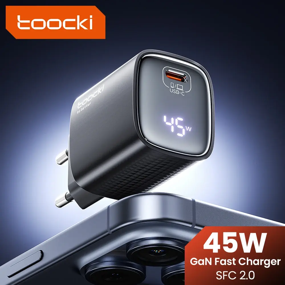 Toocki pd 45w gan carregador usb para telefone carregamento super rápido 2.0 qc 3.0 display led tipo c carregador para samsung s25 iphone 17 pro