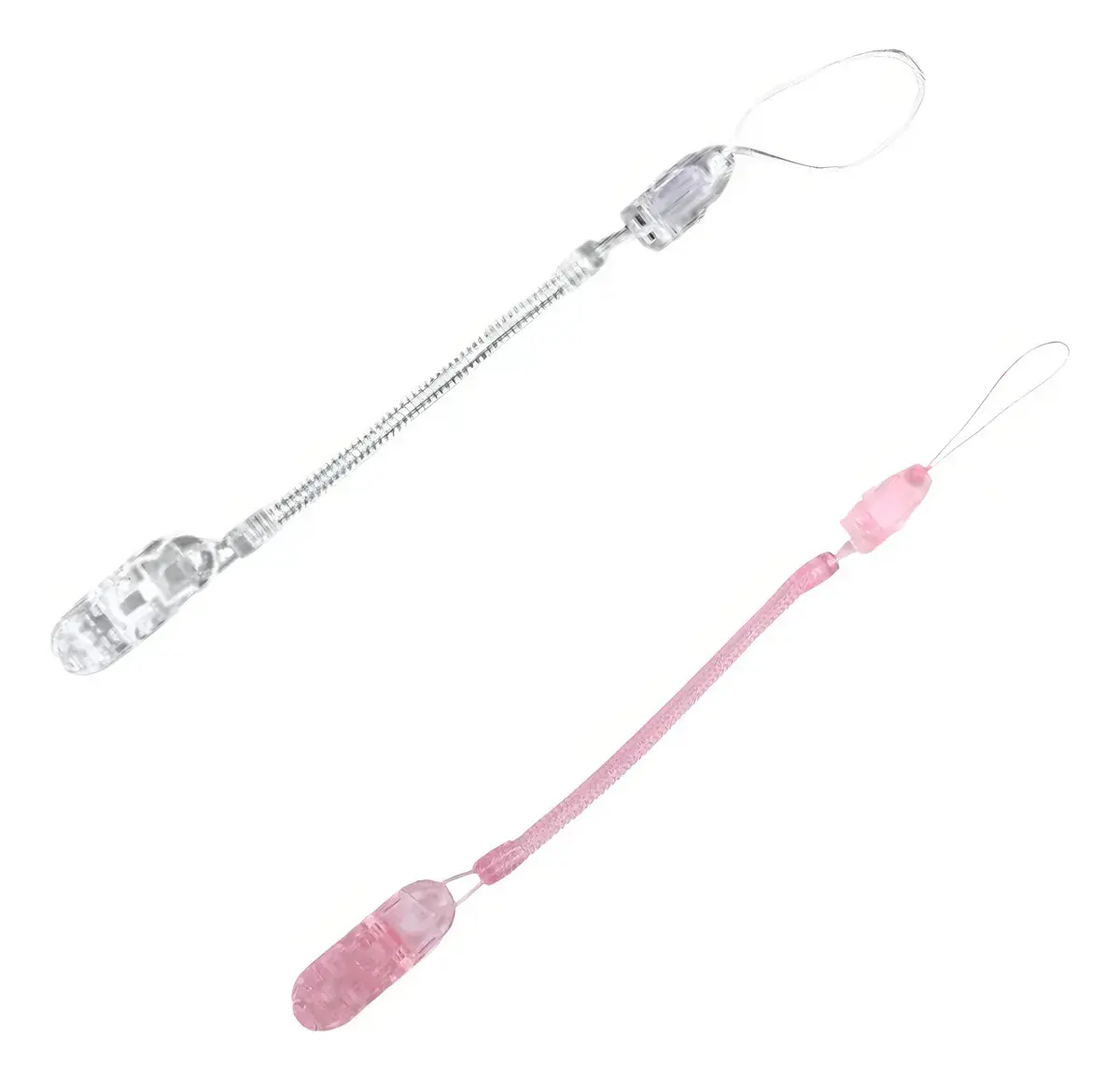 Prendedor de Chupeta Bebê Silicone Transparente-Rosa 2 Unidades