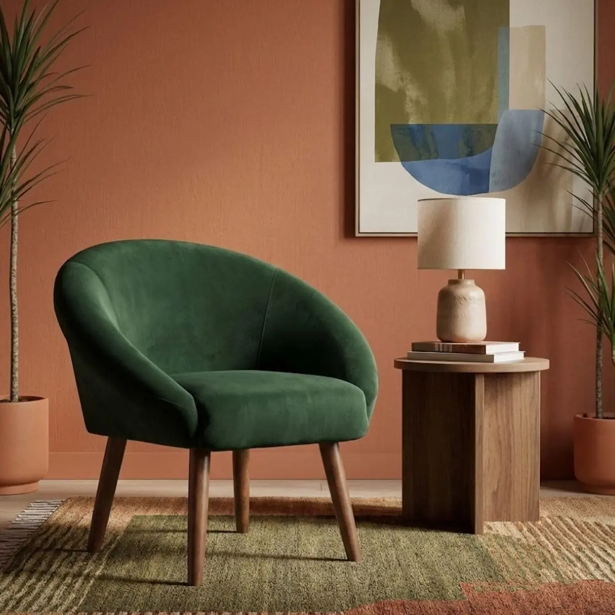 Poltrona Confortável para Sala de Estar Moderna Resistente Tecido Veludo MOBLAN decor (Verde Musgo) - 1