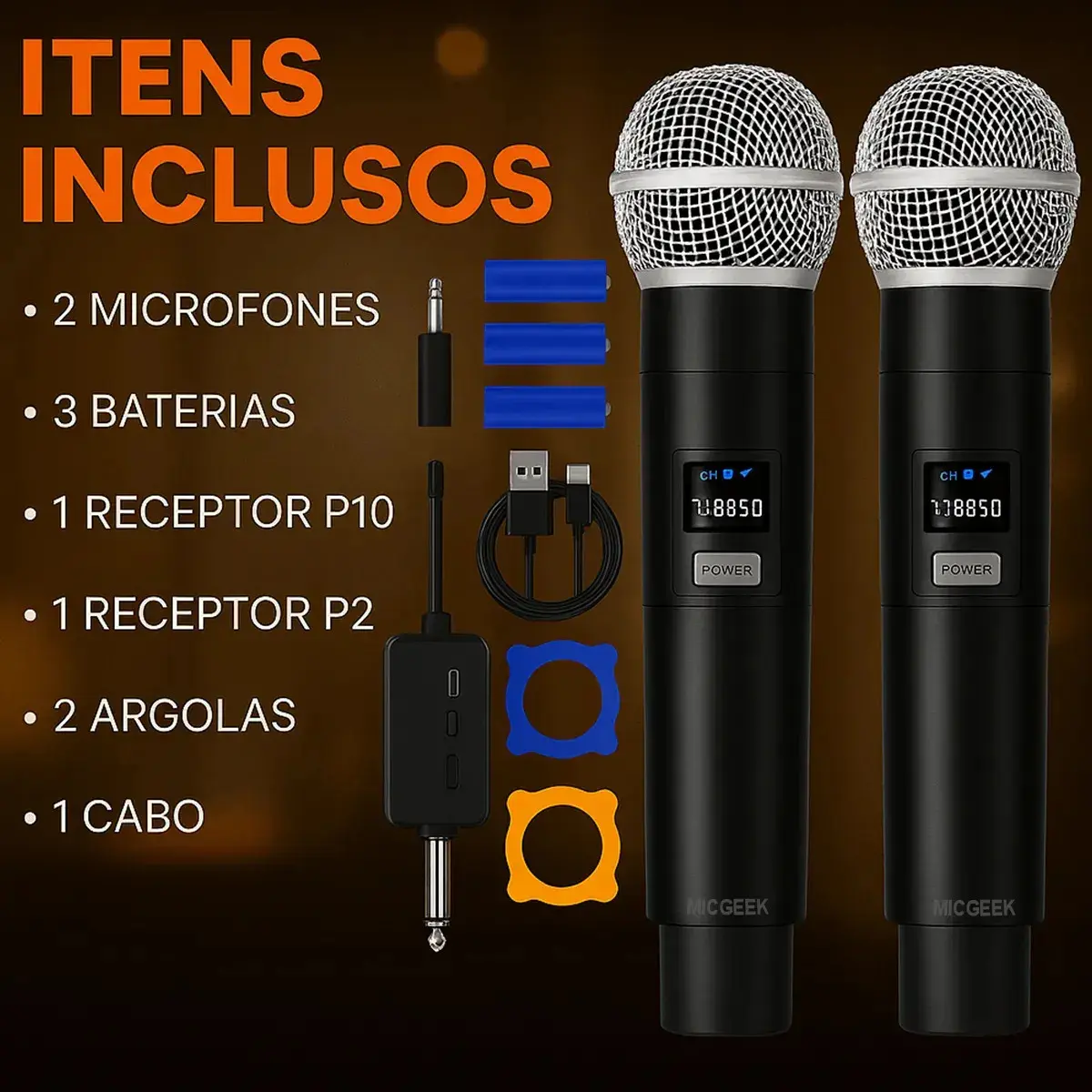 Kit 2 Microfones Sem Fio Dinâmico Recarregável Profissional Uhf Led Karaokê Palestras Shows Igrejas Apresentações Cancelamento De Ruído Anti-larsen Cardioide 14h Bateria Para Palco Reuniões Micgeek thumbnail 9