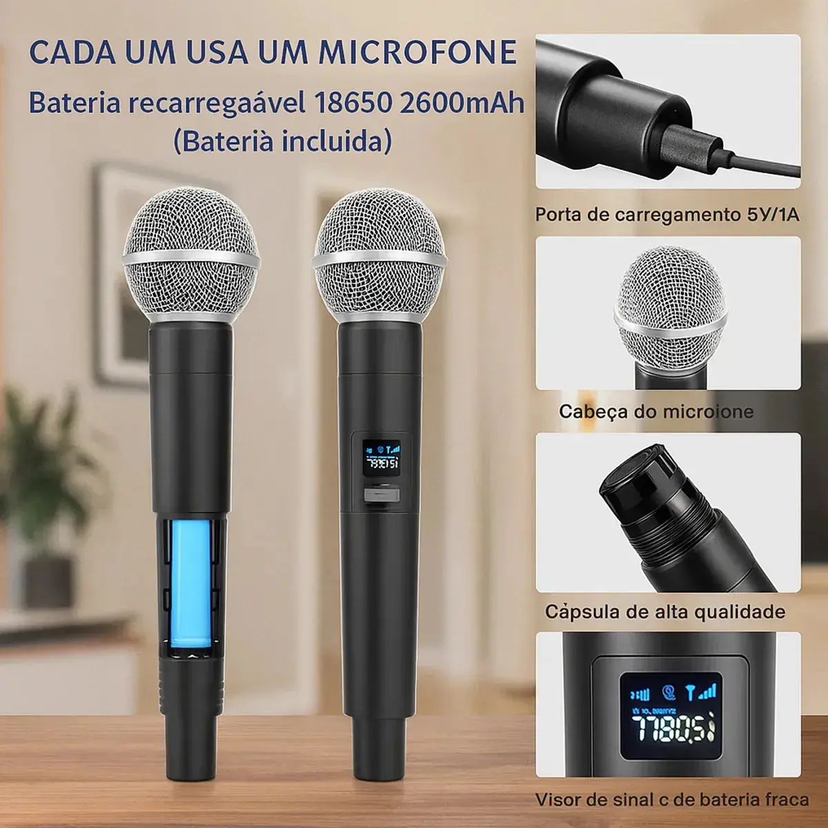 Kit 2 Microfones Sem Fio Dinâmico Recarregável Profissional Uhf Led Karaokê Palestras Shows Igrejas Apresentações Cancelamento De Ruído Anti-larsen Cardioide 14h Bateria Para Palco Reuniões Micgeek thumbnail 10