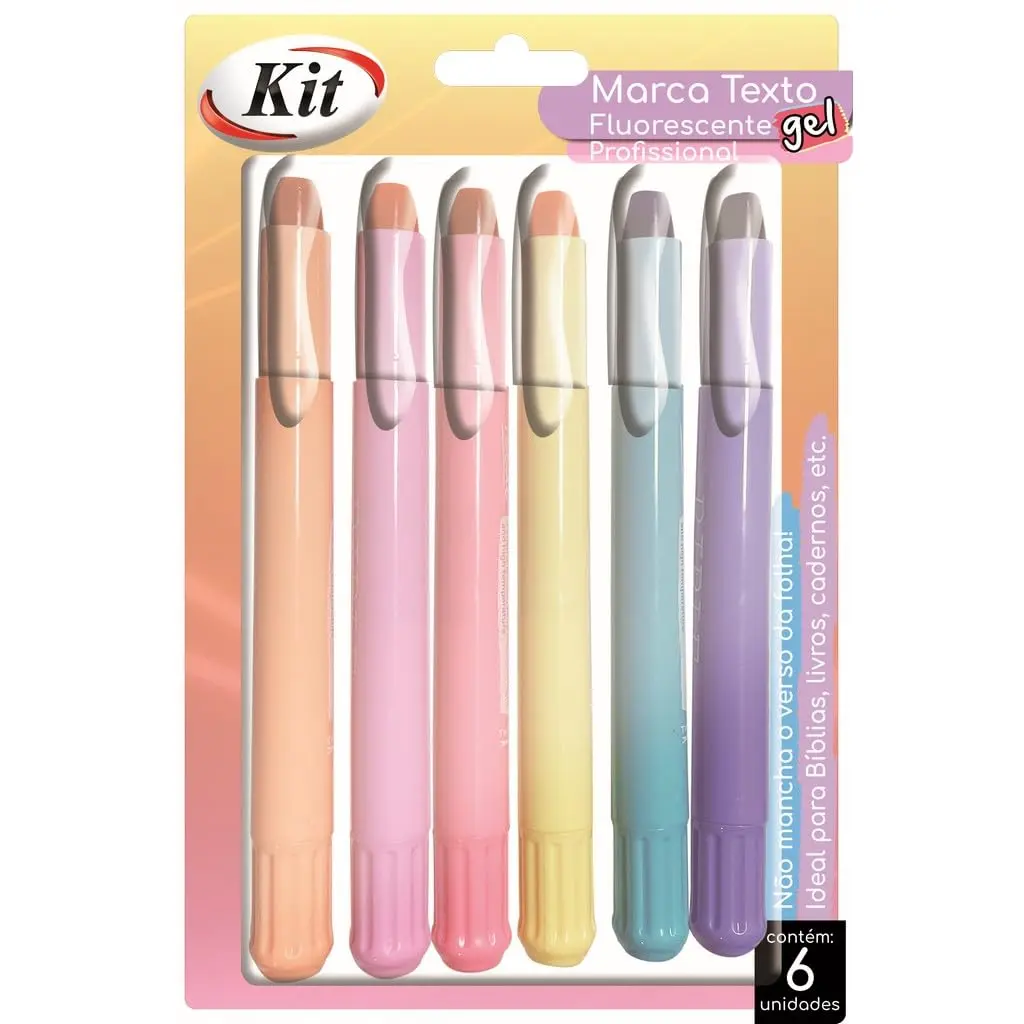 Marca Texto KIT Gel Fluo Profissional com 6 cores