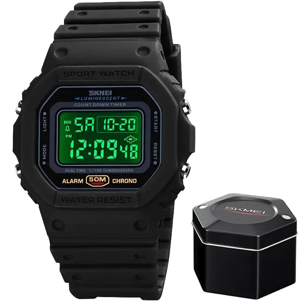 Relógio Masculino Sk 1628 Á Prova D'água 50m Digital Shock Esportivo Retrô Preto - 1