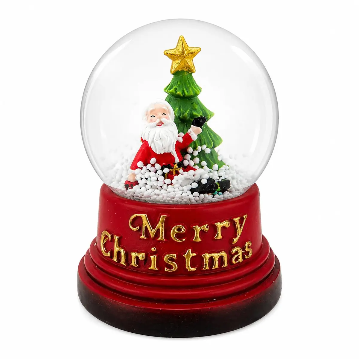 Globo de Neve Natalino Papai Noel Resina e Vidro 6cm | Decoração Natalina, Base Decorada, Neve Artificial, Miniatura Detalhada, Tamanho Compacto