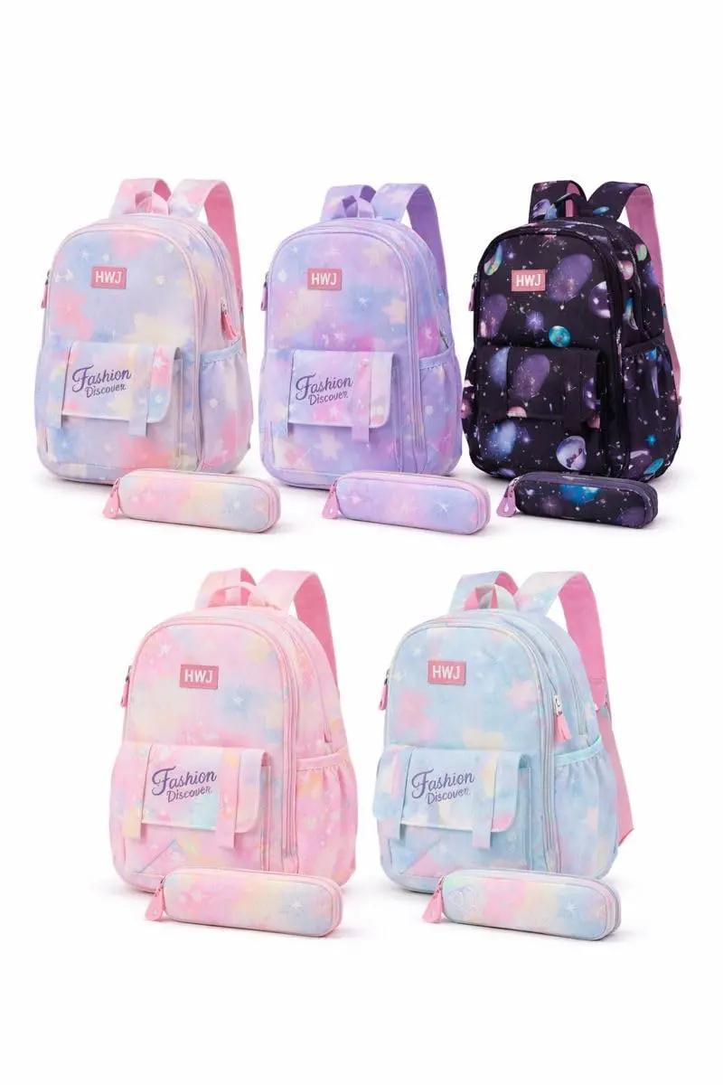 Mochila Infantil Feminina Colorida Escolar Grande Resistente Alças Acolchoadas Compartimentos Internos Impermeável com Bolso Frontal Estampa Colorida 42cm Menina