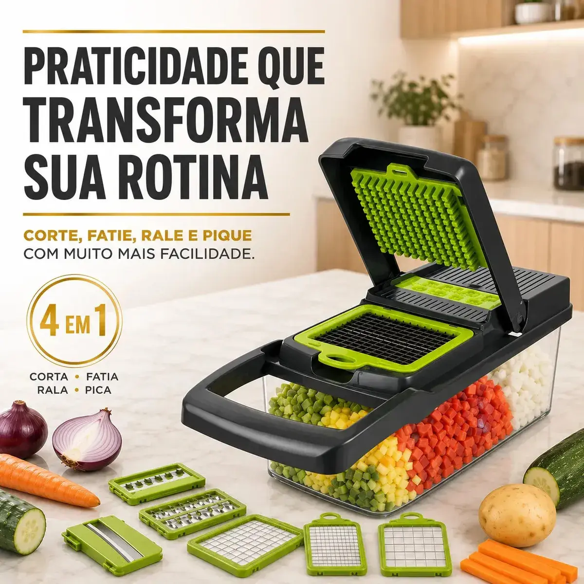 Cortador Fatiador Ralador De Legumes Frutas Vegetais Triturador Picador Manual 16 Peças para Cozinha Mandolin Inox Sólar thumbnail 2
