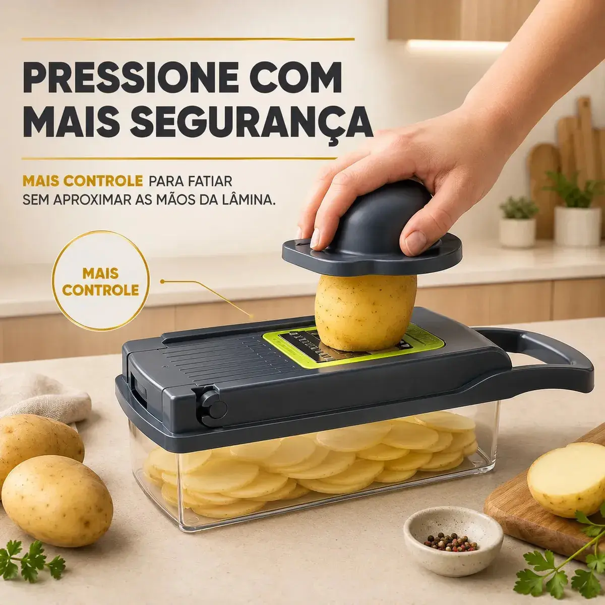 Cortador Fatiador Ralador De Legumes Frutas Vegetais Triturador Picador Manual 16 Peças para Cozinha Mandolin Inox Sólar thumbnail 3