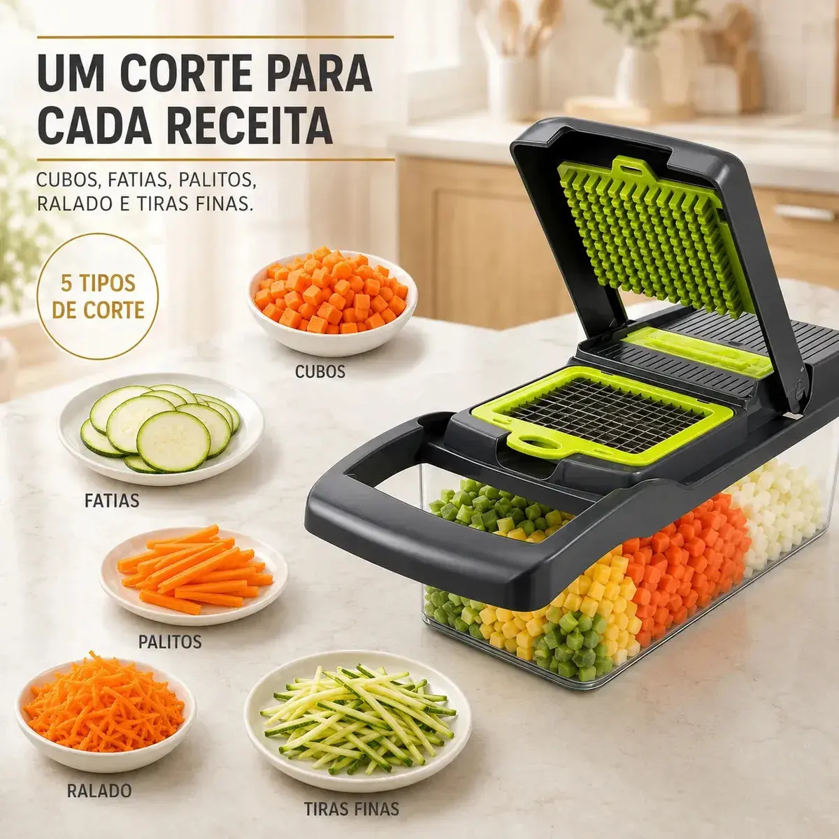 Cortador Fatiador Ralador De Legumes Frutas Vegetais Triturador Picador Manual 16 Peças para Cozinha Mandolin Inox Sólar thumbnail 5
