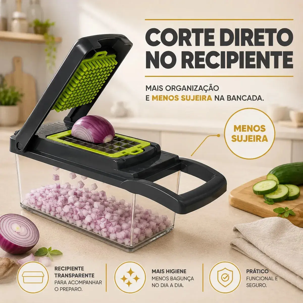 Cortador Fatiador Ralador De Legumes Frutas Vegetais Triturador Picador Manual 16 Peças para Cozinha Mandolin Inox Sólar thumbnail 6