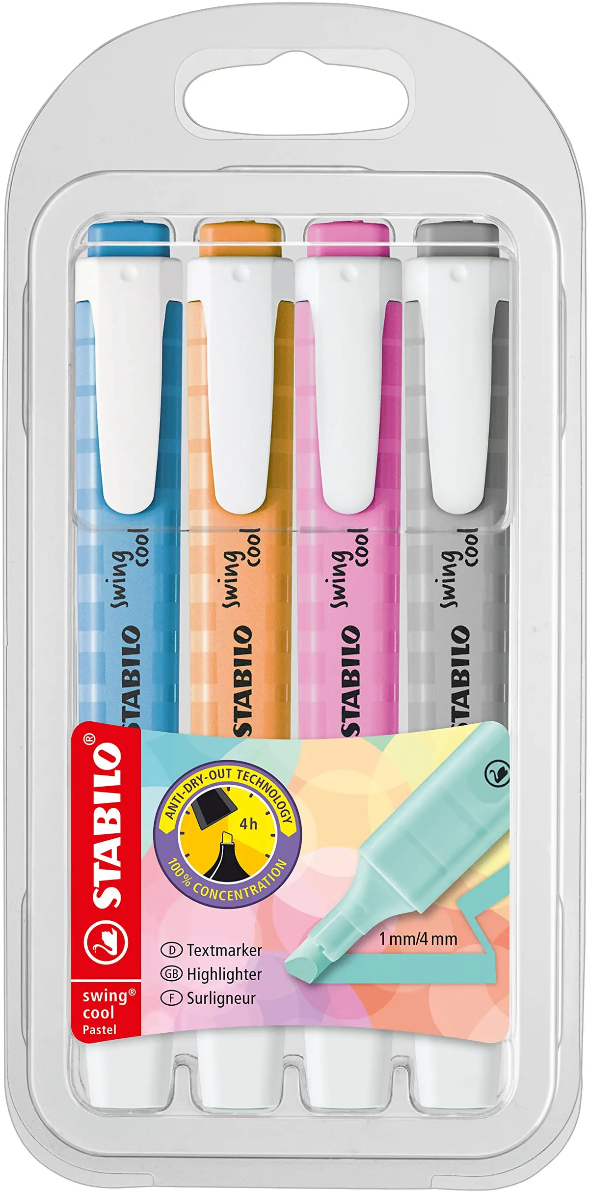 STABILO Swing Cool Pastel Marca-Texto – Estojo com 4 unidades – Em 4 cores exclusivas