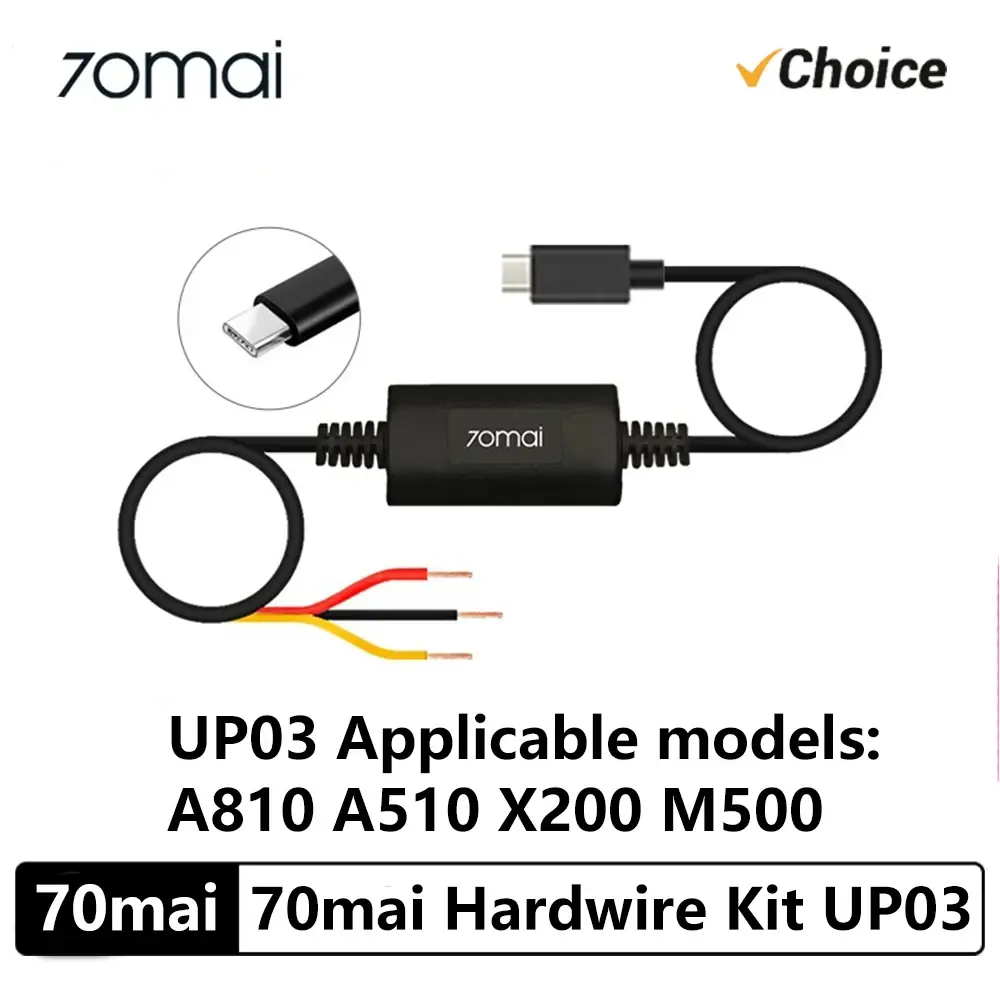 Novo kit de fio rígido 70mai up03 24h cabo de vigilância de estacionamento apenas para dash cam m500/omni x200/a810/a510 tipo-c cabo monitor - 1
