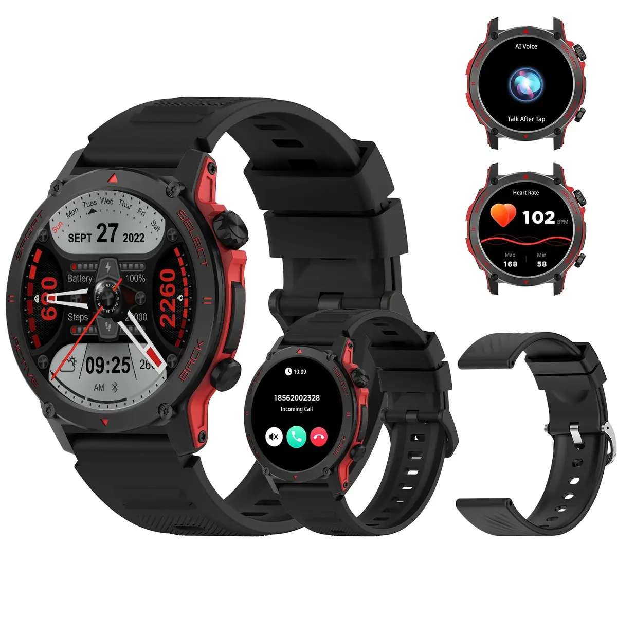 PEJE ZW13 Smartwatch AMOLED com Chamadas 2 Pulseiras e 123 Modos Esportivos | Resistência à Agua IP68, Música, Clima, Alarmes e Conexão iOS/Android ( Preto )