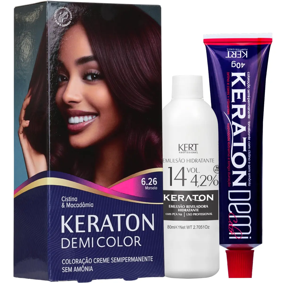 Keraton, Coloração, Demi Color, 40 g + 80ml, Nº 6.26 Marsala | Brilho intenso e cores vibrantes