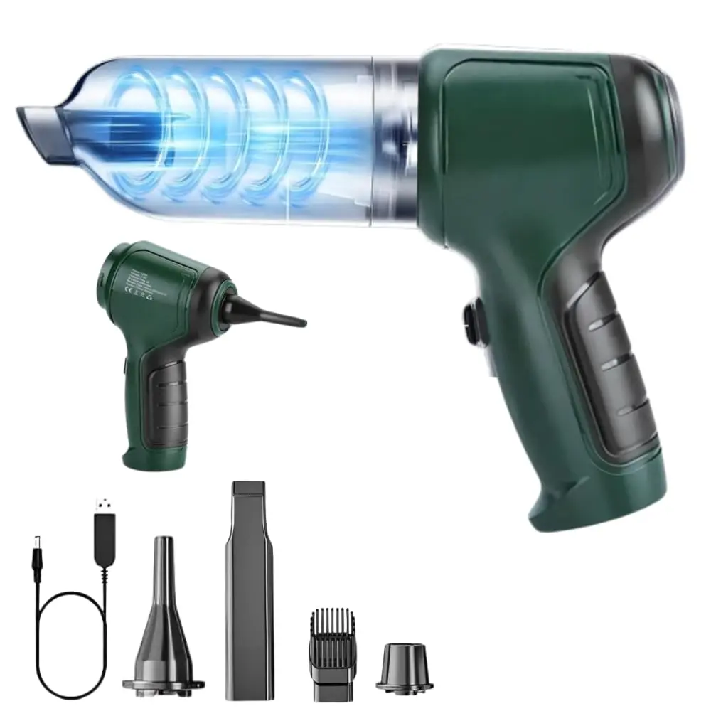Aspirador de Pó Sem Fio Portátil 4 em 1 Multifuncional Recarregável via USB Remove Poeira Pelos Lacra Sacos Soprador de Sucção 19000Pa Motor 120W Infla Colchões Bateria Durável Limpeza de Carro