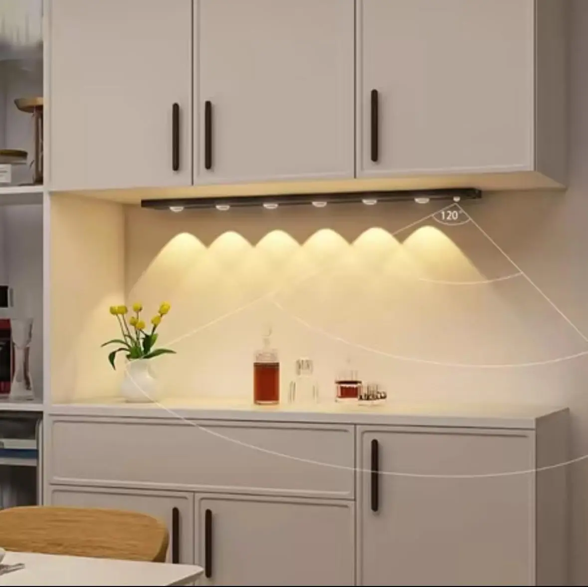 Luz LED com Sensor de Movimento para Armário, 40cm, Ultra Fina, Recarregável, 3 Cores (Branco/Quente/Natural),Sensor Presença