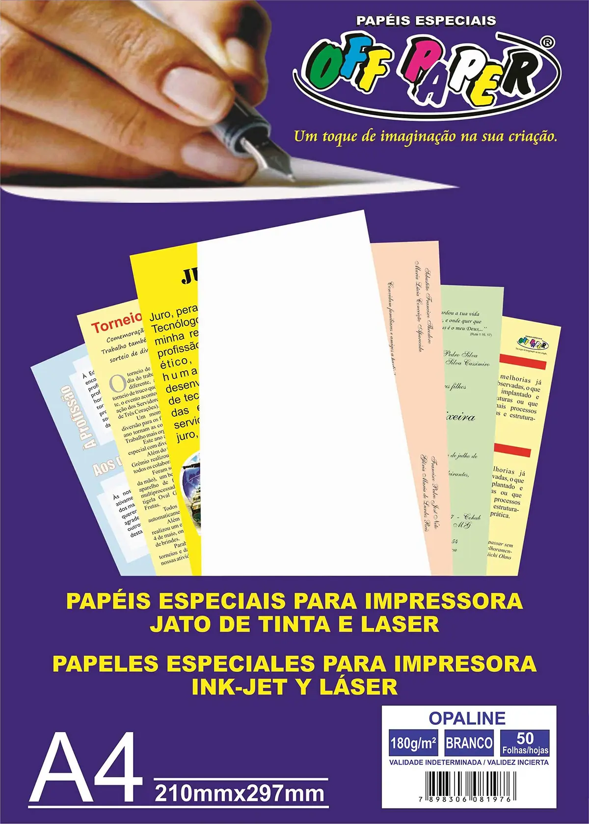 Off Paper Papel Opaline 180gr Pacote com50 Folhas, Branco, A4