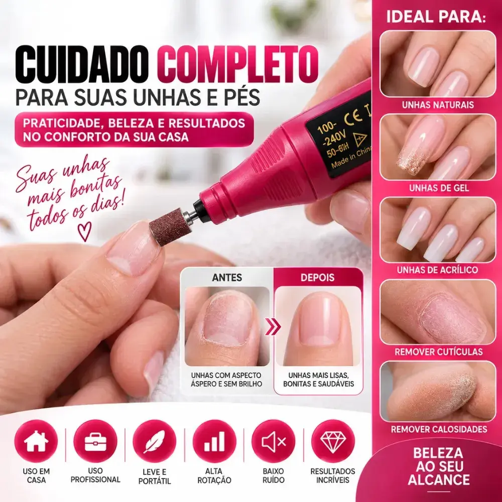 Lixa Elétrica Profissional Para Unhas Rosa Portátil Manicure Pedicure Motor Potente Para Unhas de Gel Acrílica Fibra Alongamento Polimento Broca Nail Drill thumbnail 6