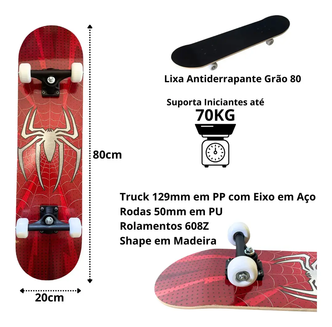 Skate Iniciante Completo Esqueite Desenho Skat Spider Aranha thumbnail 9