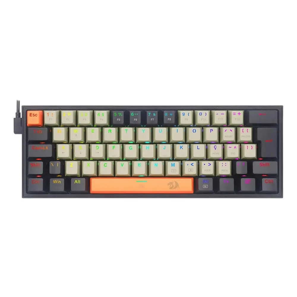 Teclado Mecânico Gamer Redragon Fizz 60% RGB Switch Marrom ABNT2 Laranja Cinza Preto K617RGB-OG GY BK