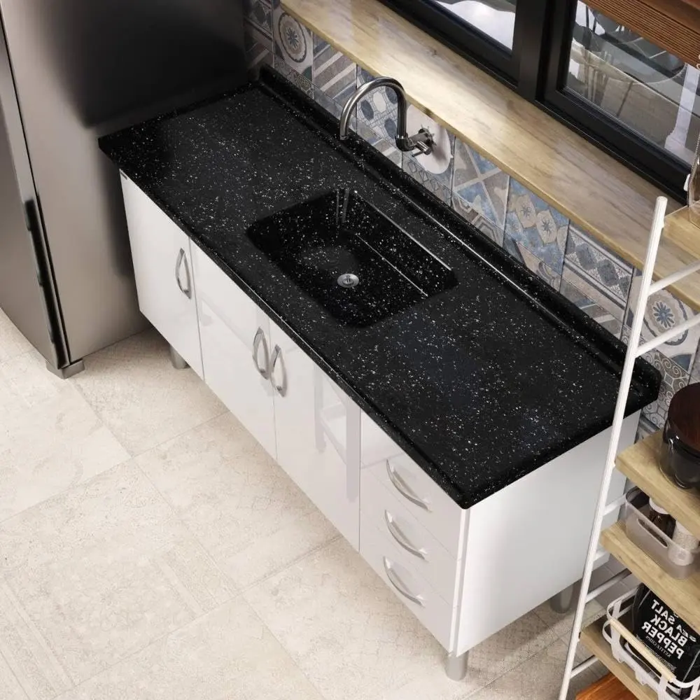 Pia de Cozinha Mármore Sintético 160x55cm Multimóveis Cr20482 Preto