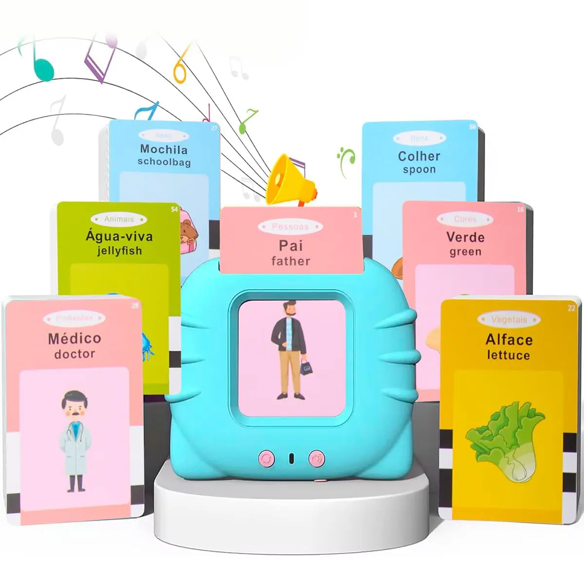 Brastoy Leitor de Cartões Flash em Português e Inglês Brinquedo Educativo Infantil Montessori Com 112 Cartões com 224 Palavras