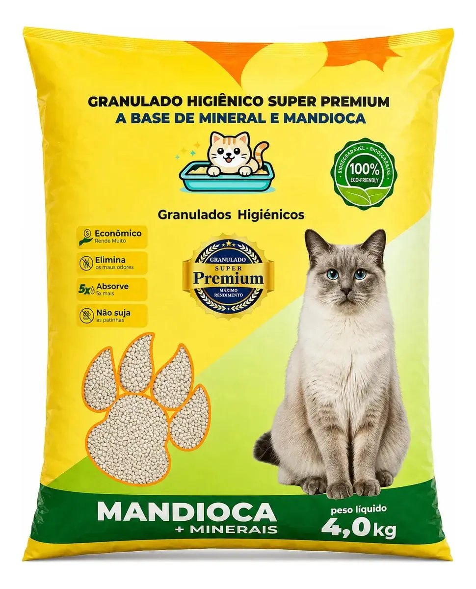 Areia Higiênica Granulado Para Gatos 4kg Mandioca + Minerais Controle De Odores Alta Absorção Econômica Biodegradável Não Suja Patinhas Rende Mais Banheiro Sanitário Pet Super Premium thumbnail 5