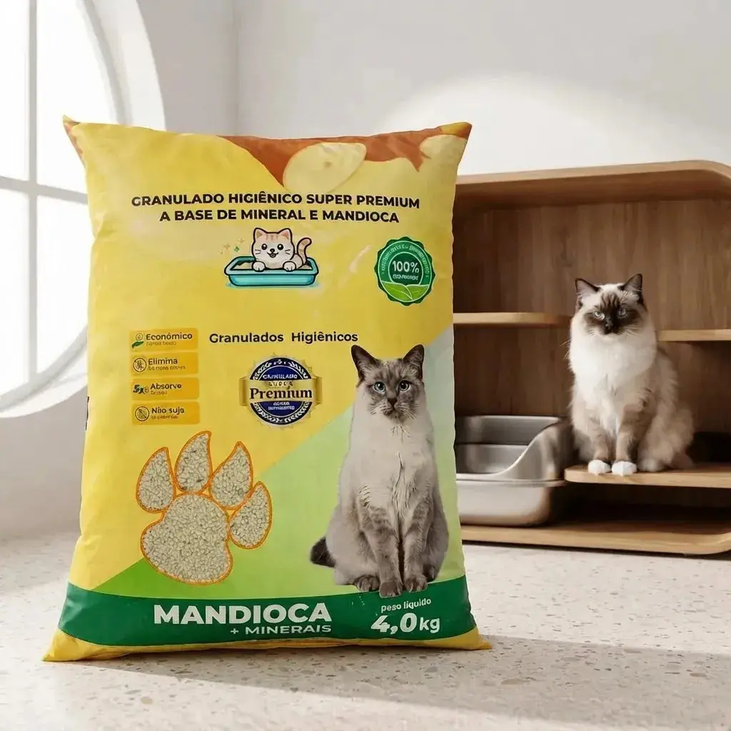 Areia Higiênica Granulado Para Gatos 4kg Mandioca + Minerais Controle De Odores Alta Absorção Econômica Biodegradável Não Suja Patinhas Rende Mais Banheiro Sanitário Pet Super Premium thumbnail 6