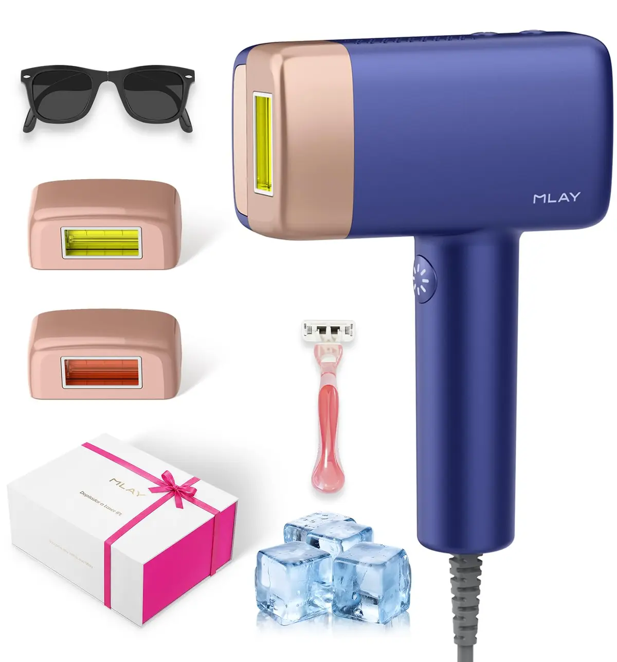 Depilador a Laser IPL MLAY T14, 1.500.000 Disparos, ANVISA, Bivolt | Cartucho Substituível HR/SR, Resfriamento, 5 Níveis, Depilação e Cuidados com a Pele, Rápido e Indolor, Uso Doméstico – Azul