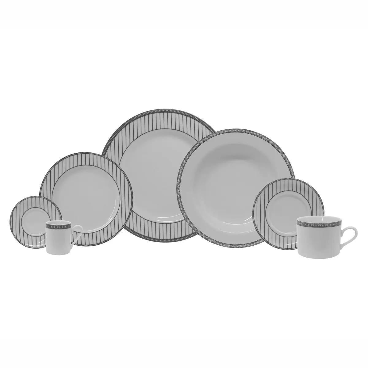 Serviço de Jantar, Chá e Café 42 Peças em Porcelana, Decoração Aline, Preta, Porcelana Schmidt - 1