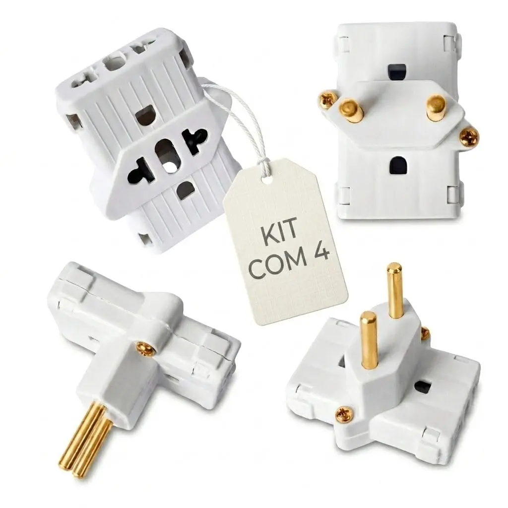 Adaptador de Tomada Benjamin Tipo T 10A Kit 4 Branco | Kit 4 unidades, cor branca, para tomadas 10A , uso doméstico, escritório e viagem