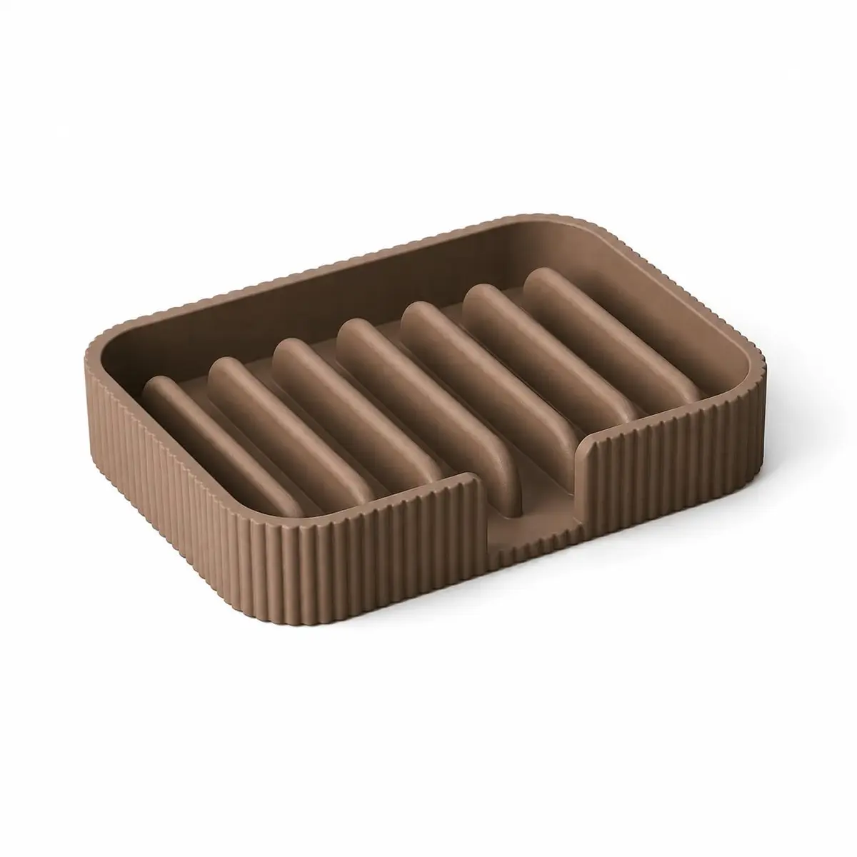 Saboneteira Minimalista com Drenagem para Banheiro, Lavabo e Sabão (Marrom) | Design minimalista, apoio elevado e acabamento texturizado. Organiza pia, lavabo e banheiro com praticidade, beleza e estilo.