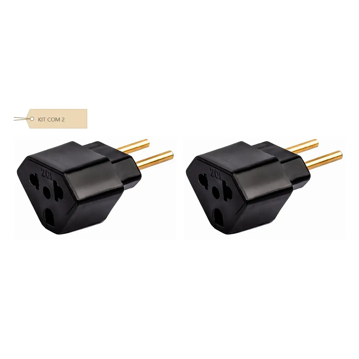 KIT 2 Adaptador de Tomada Universal 10A/20A para 2 Pinos | adaptador 3 para 2 pinos Padrão Novo e Antigo Padrão Brasileiro e Americano (PRETO)
