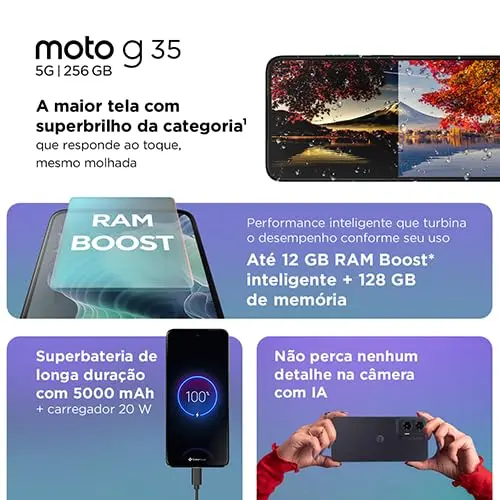 Smartphone Motorola Moto g35 5G - 256GB 12GB (4GB RAM+8GB Ram Boost) e Camera 50MP com AI NFC Tela 6.7" com Superbrilho - Cinza Vegan Leather thumbnail 4