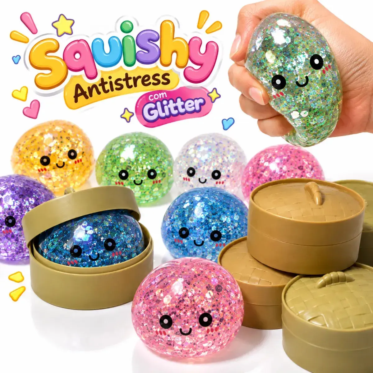 Squishy Brinquedo Antistress Bola Sensorial Fidget Toy com Glitter Macio Infantil Adulto Relaxante Anti Stress Presente Criativo Colecionável