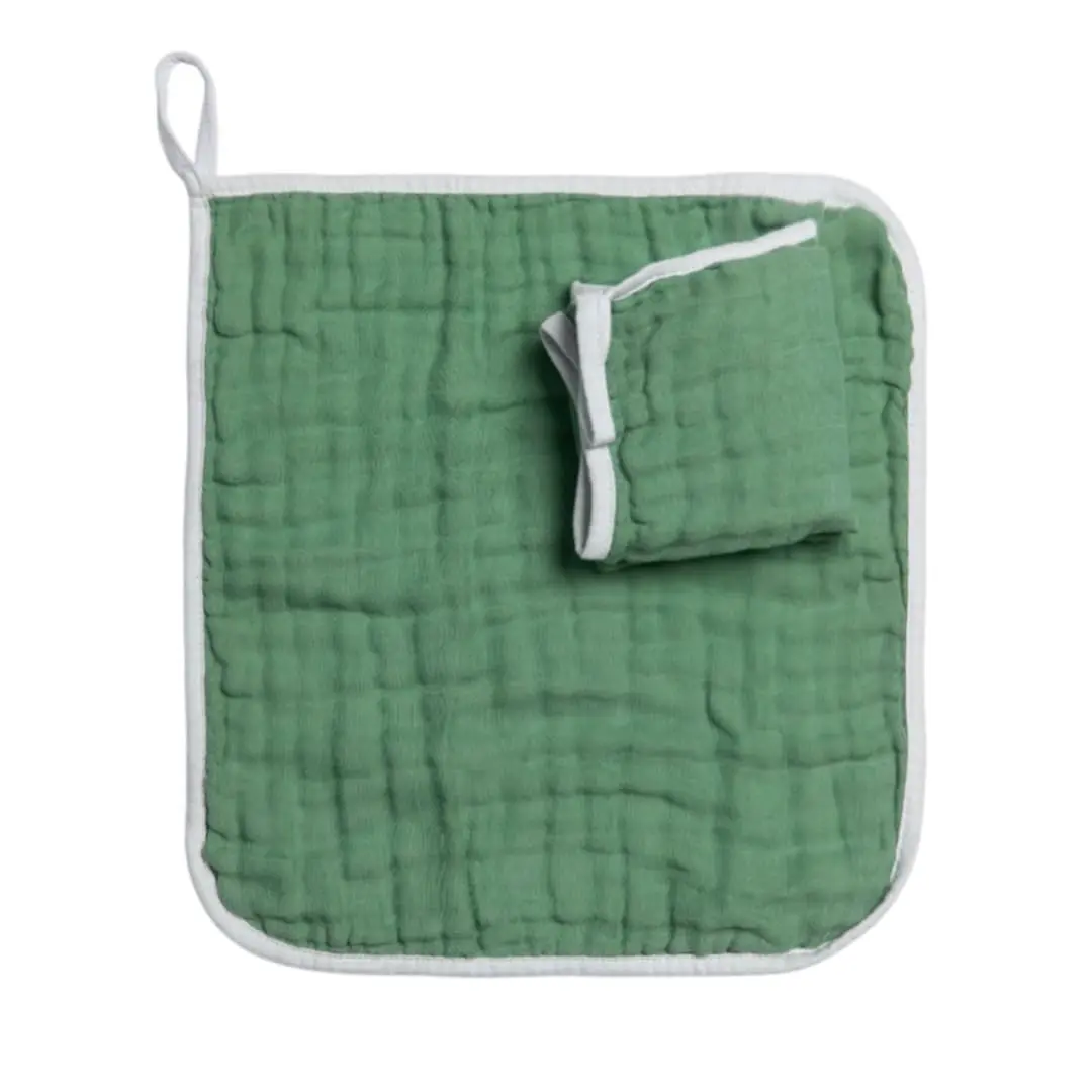 Paninho de Boca Papi Baby Soft Premium com Prendedor de Chupeta Cores 35 cm x 30 cm 2 Unidades, Verde Salvia
