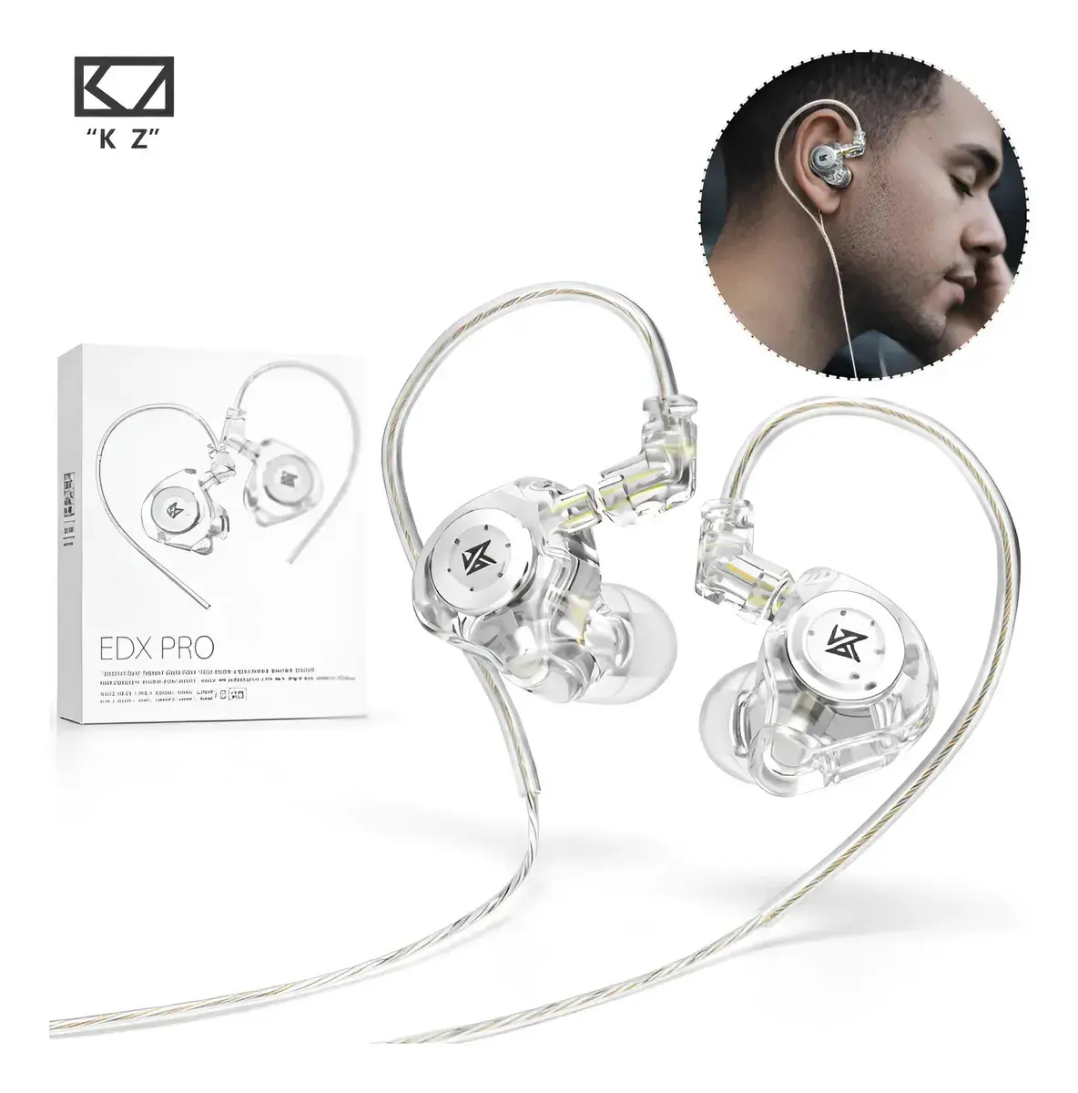 Fone De Ouvido In-ear Kz Edx Pro Retorno de Palco DJ Músico S/Microfone Cor Cristal