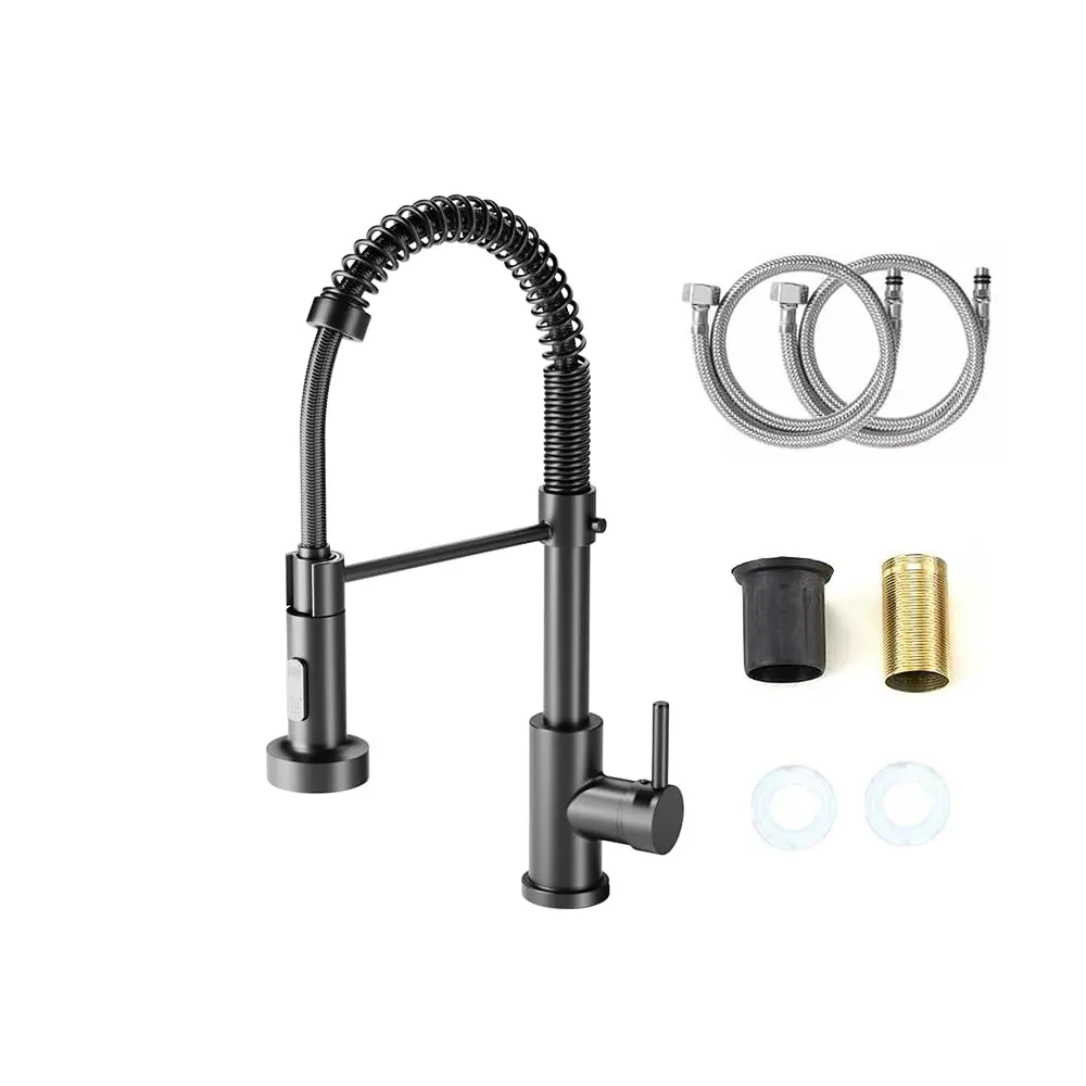 Heemli Torneira Cozinha Gourmet Monocomando Aço Inox Com Spray Extensor,Bancada Torneiras Misturadoras de água Quente e Fria,Dois Modos de Distribuição de água（Jatos de água e chuveiros） (Preto)